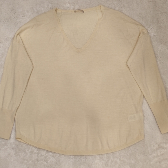 HEMISPHERE Sz Large 100% Wool Pale Yellow Women's V-Neck Sheer Top Sweater - Picture 5 of 9